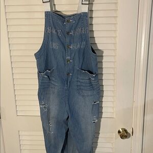 Monthorigin Hand Paint Distressed Lightweight Stylish Denim Adjustable Overalls